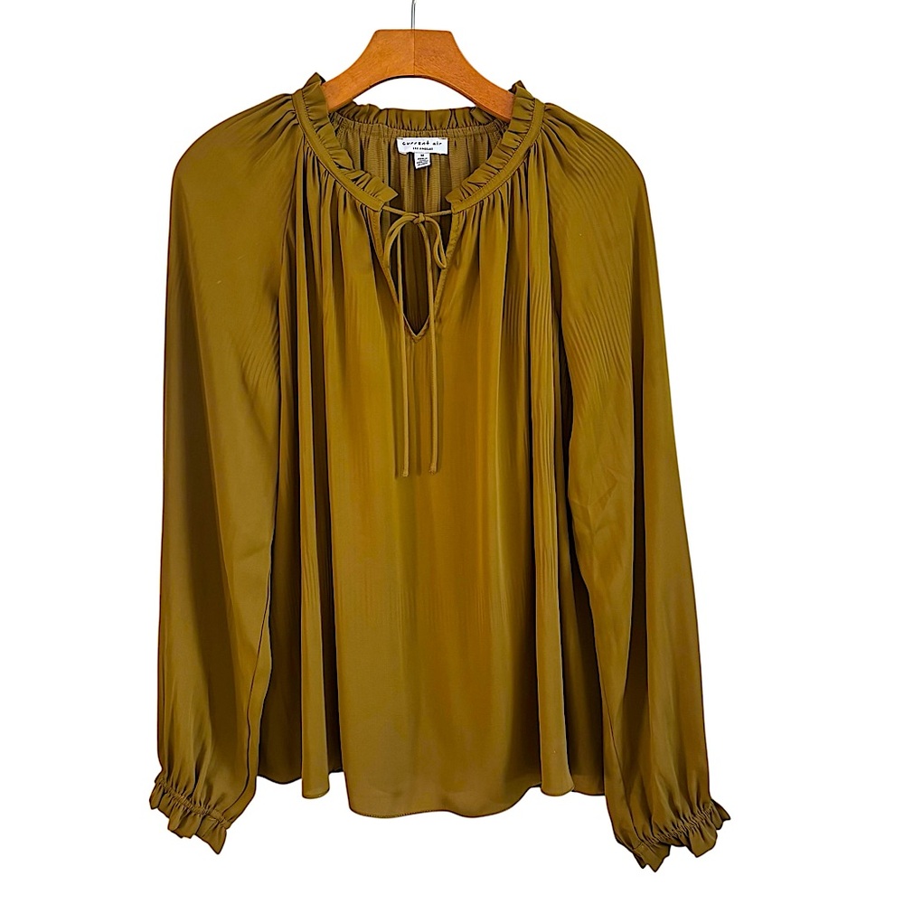 ANTHROPOLOGIE CURRENT AIR Peasant Top Mustard M Neck Tie